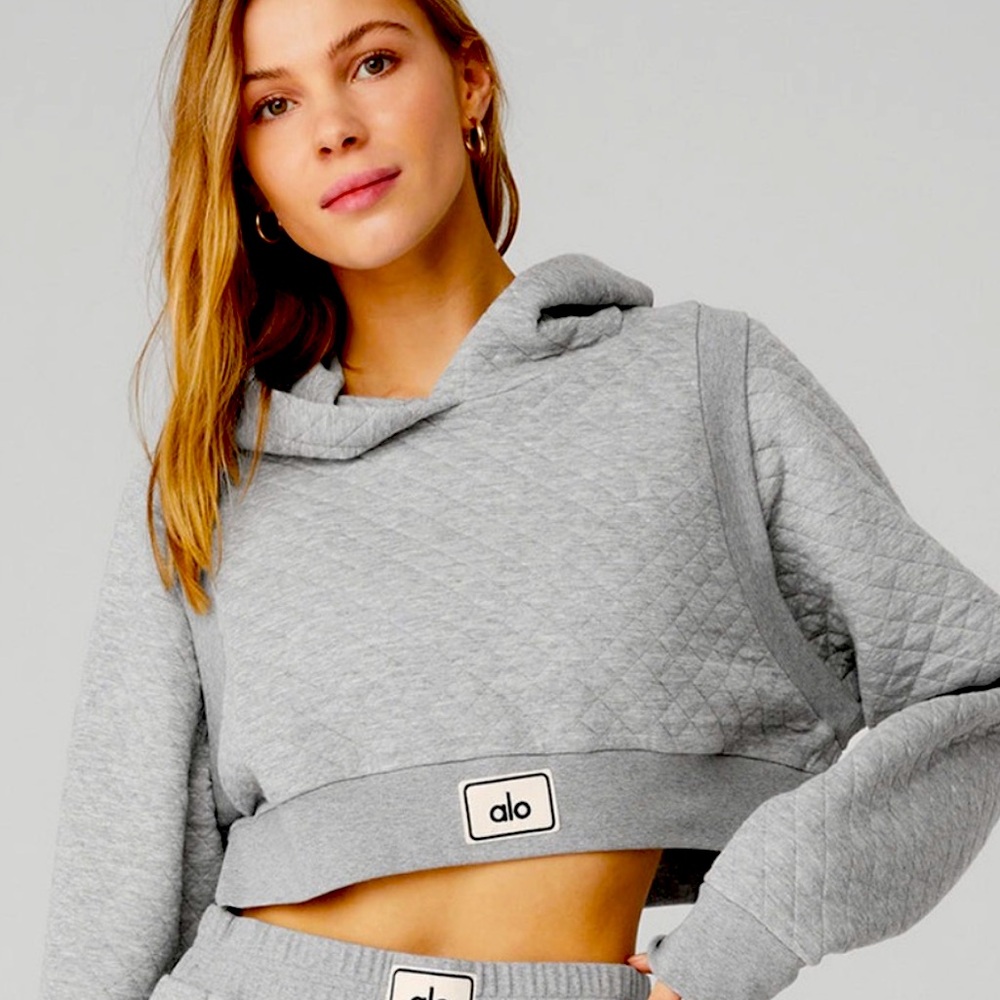 ALO yoga Quilted Cropped Arena Hoodie, heather grey, size large, good condition